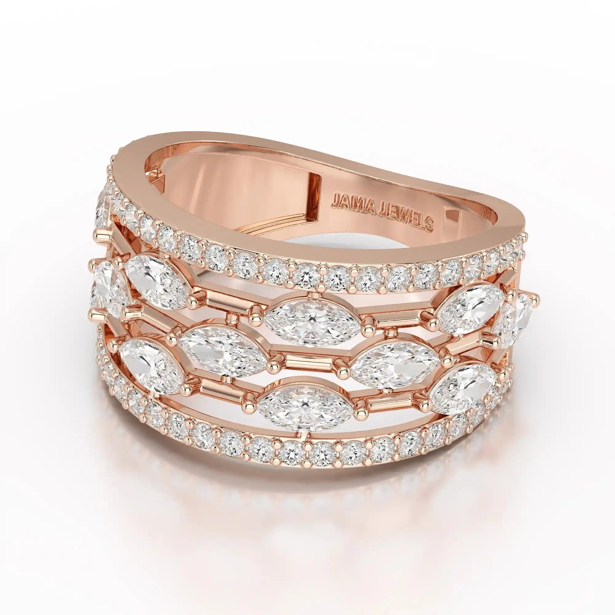 1.75 CT Five Row Ring with Marquise & Round Diamonds Jama Jewels