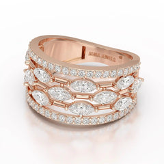 1.75 CT Five Row Ring with Marquise & Round Diamonds Jama Jewels
