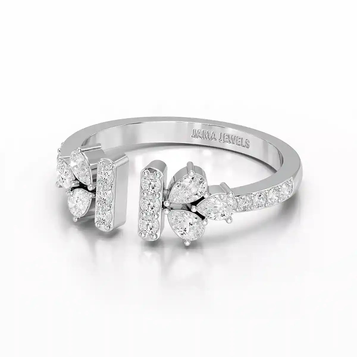 0.5 CT Lab Diamond Open Ring with Pear and Round Cut Diamonds Jama Jewels
