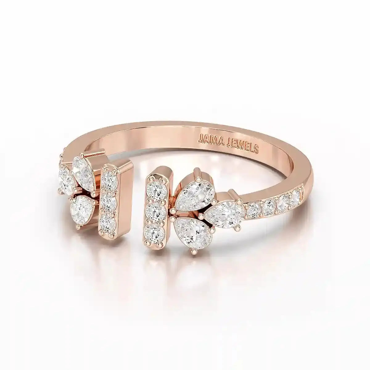 0.5 CT Lab Diamond Open Ring with Pear and Round Cut Diamonds Jama Jewels