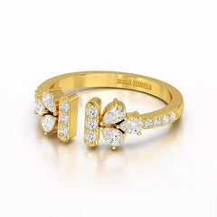 0.5 CT Lab Diamond Open Ring with Pear and Round Cut Diamonds Jama Jewels