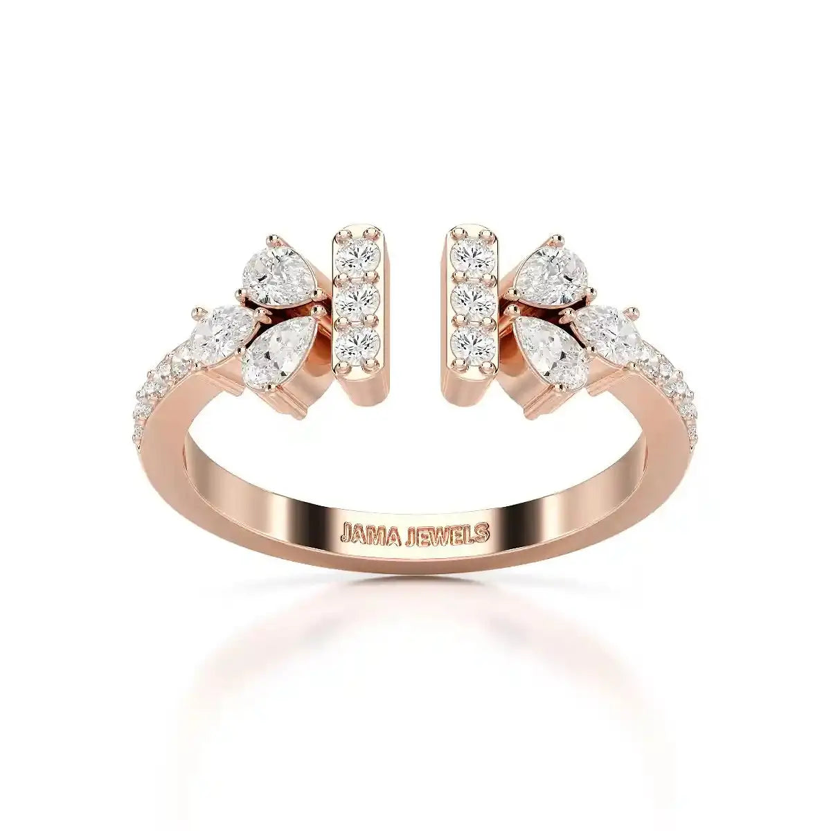 0.5 CT Lab Diamond Open Ring with Pear and Round Cut Diamonds Jama Jewels