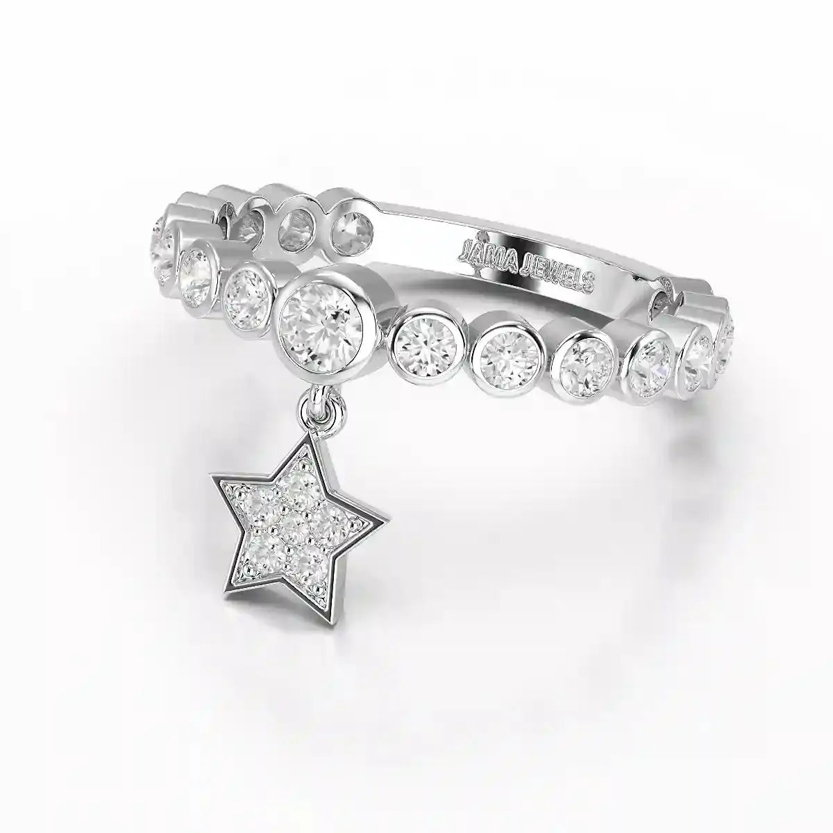 0.70 CT Round Cut Lab Diamond Ring with a Dangling Star Jama Jewels