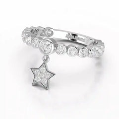0.70 CT Round Cut Lab Diamond Ring with a Dangling Star Jama Jewels