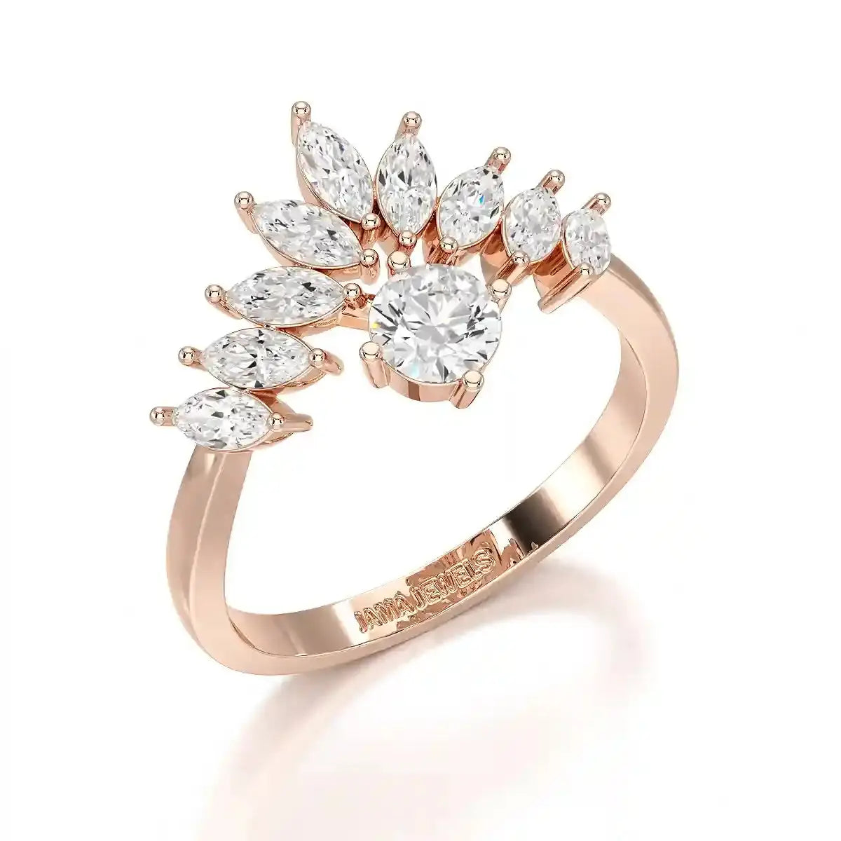 0.95 CT Cluster Ring with Marquise & Round Cut Lab Diamonds Jama Jewels