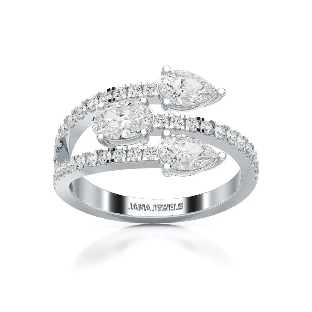 1.35 CT Three Row Diamond Bypass Ring Jama Jewels