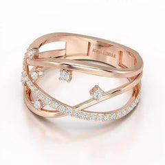 0.30 CT Round Cut Lab Diamond Crossover Ring Jama Jewels