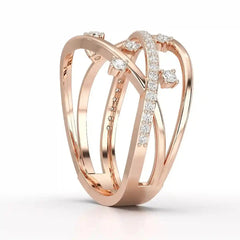 0.30 CT Round Cut Lab Diamond Crossover Ring Jama Jewels