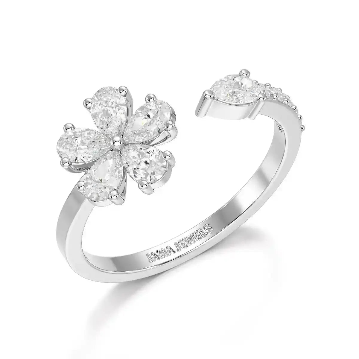 0.65 CT Open Ring with Pear & Round Cut Lab Diamonds Jama Jewels