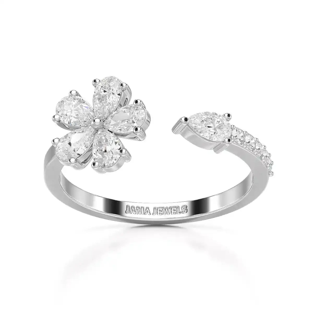 0.65 CT Open Ring with Pear & Round Cut Lab Diamonds Jama Jewels