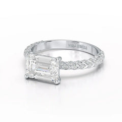 2.40 CT Straight Emerald Cut Lab Diamond Ring Jama Jewels