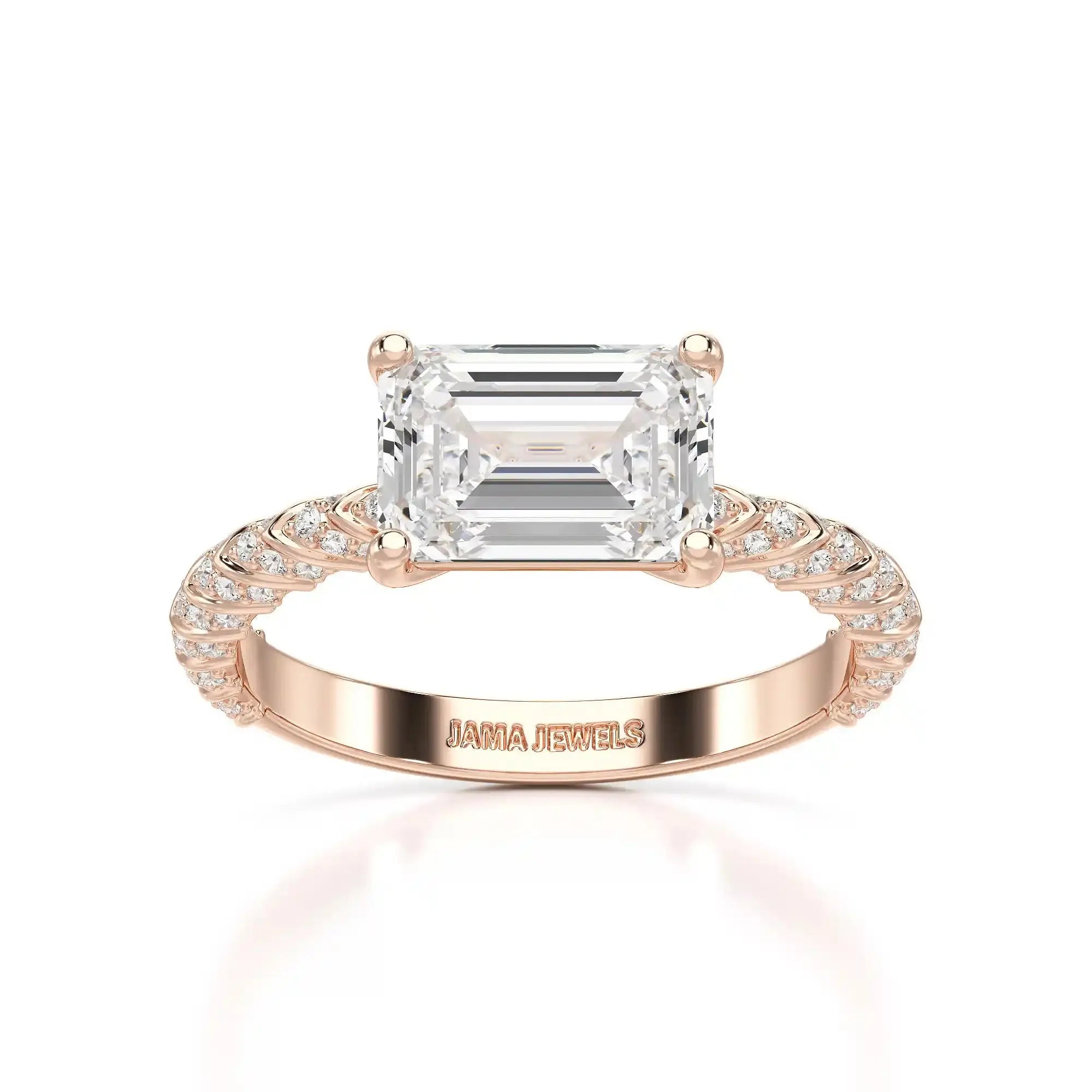 2.40 CT Straight Emerald Cut Lab Diamond Ring Jama Jewels