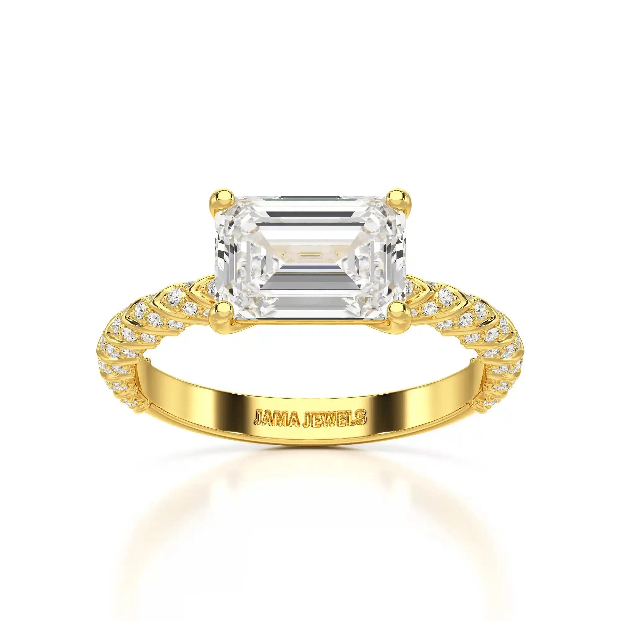 2.40 CT Straight Emerald Cut Lab Diamond Ring Jama Jewels