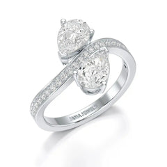 1.55 CT Two Stone Pear Cut Ring with Round Cut Side Diamonds Jama Jewels