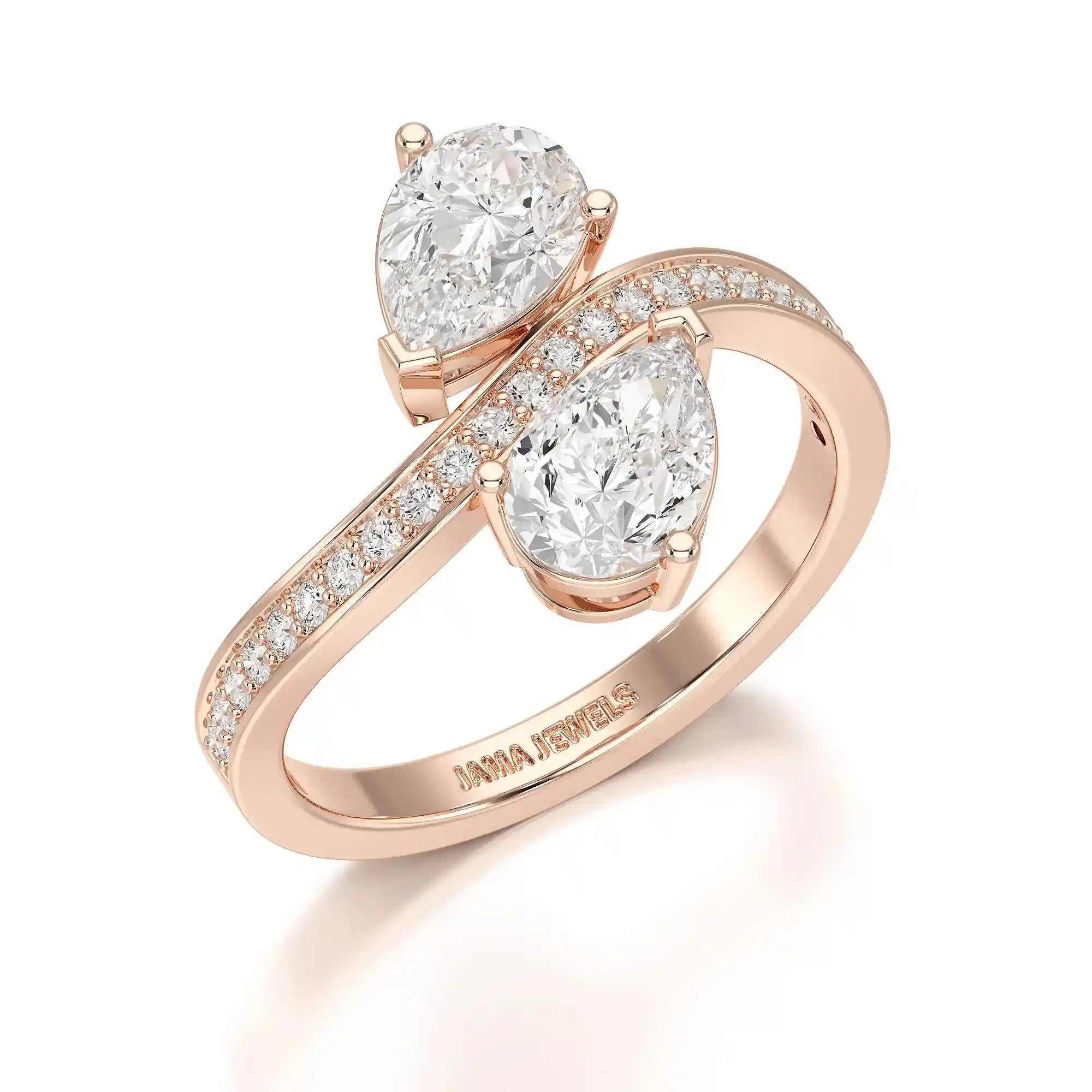 1.55 CT Two Stone Pear Cut Ring with Round Cut Side Diamonds Jama Jewels
