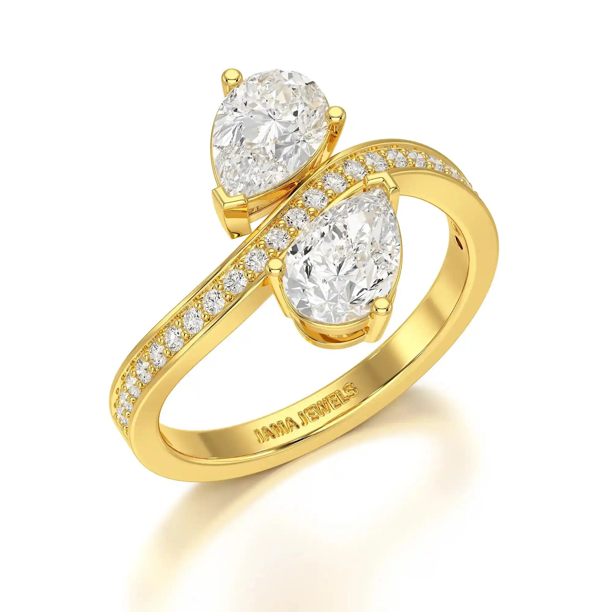 1.55 CT Two Stone Pear Cut Ring with Round Cut Side Diamonds Jama Jewels