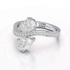 1.55 CT Two Stone Pear Cut Ring with Round Cut Side Diamonds Jama Jewels