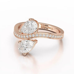 1.55 CT Two Stone Pear Cut Ring with Round Cut Side Diamonds Jama Jewels