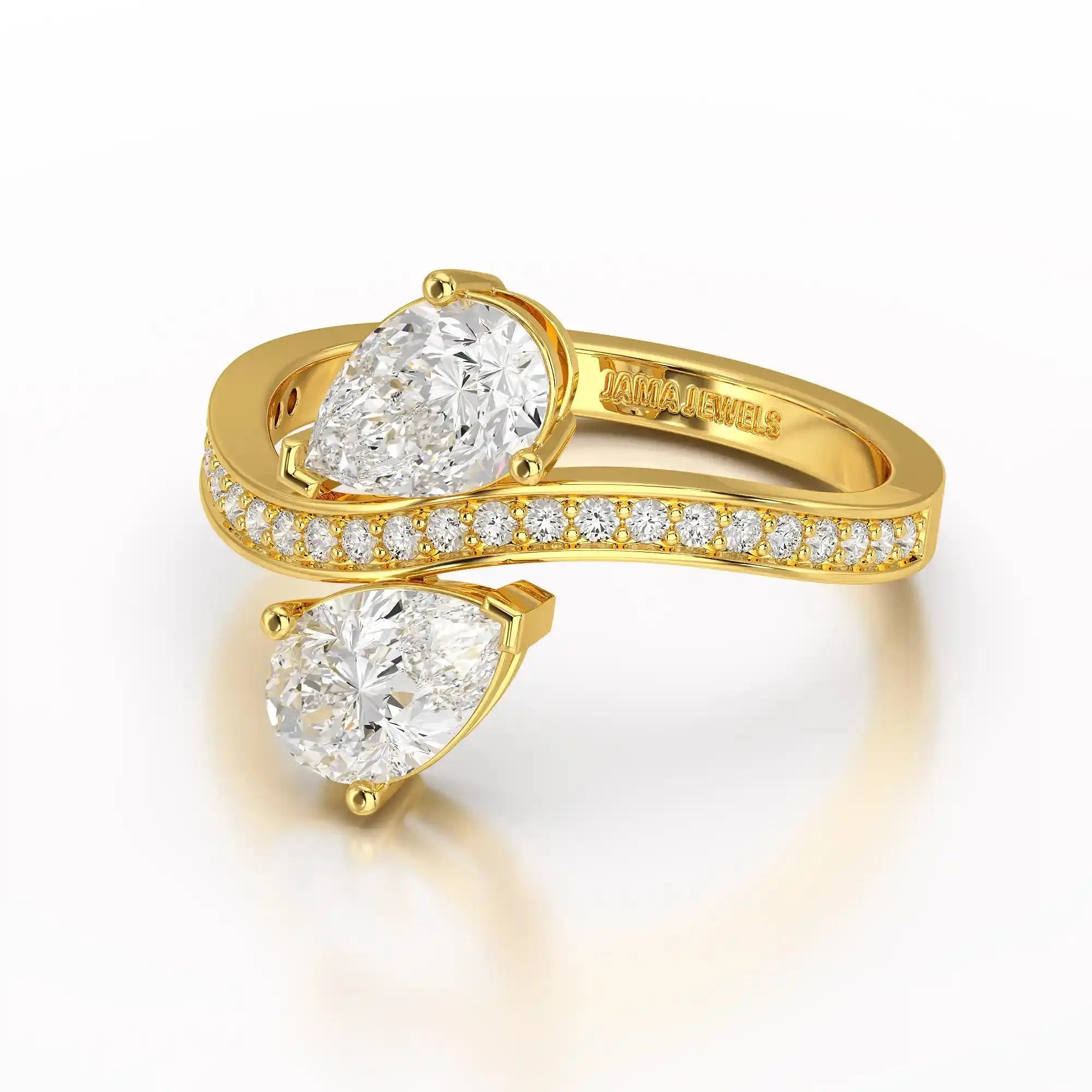 1.55 CT Two Stone Pear Cut Ring with Round Cut Side Diamonds Jama Jewels