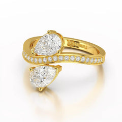 1.55 CT Two Stone Pear Cut Ring with Round Cut Side Diamonds Jama Jewels