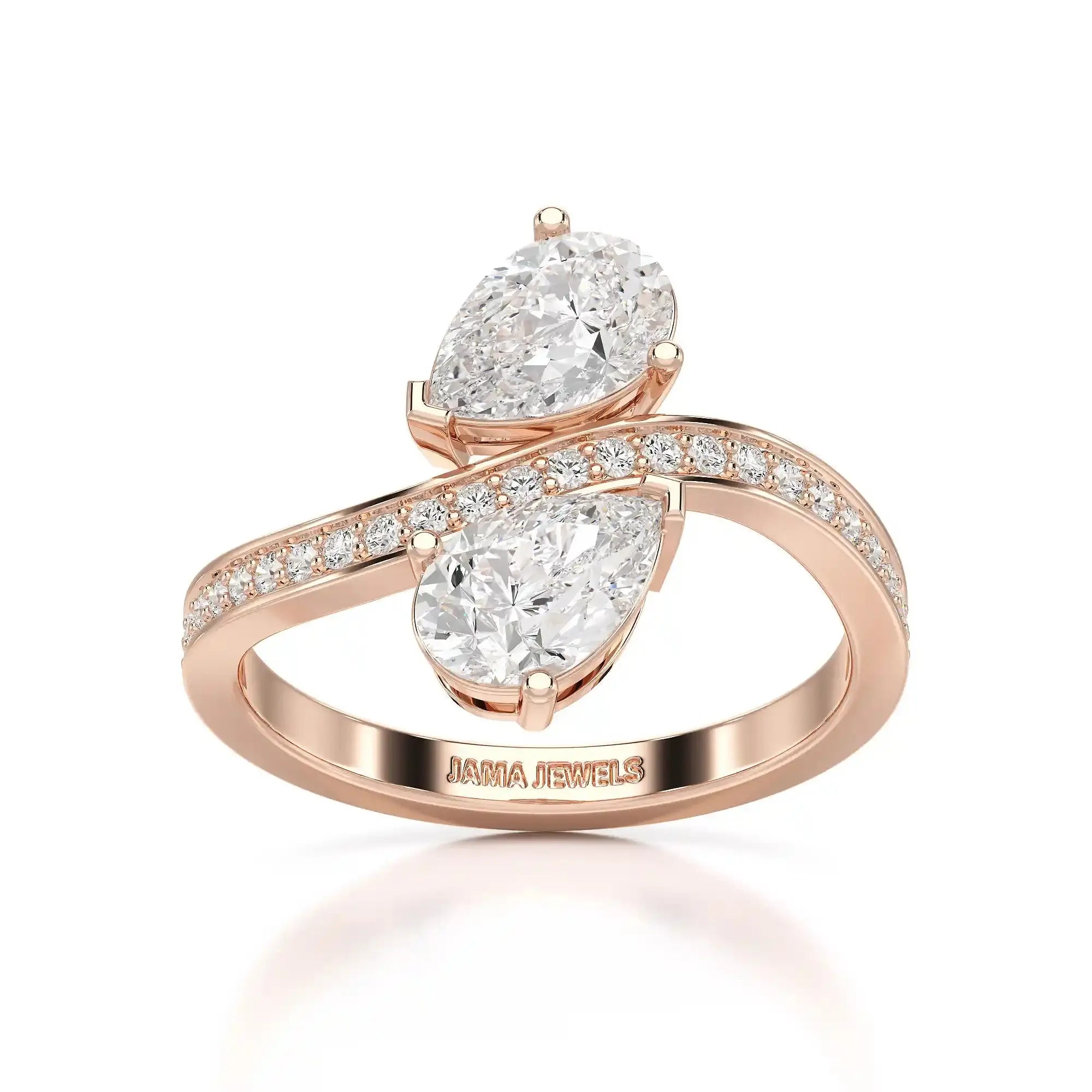 1.55 CT Two Stone Pear Cut Ring with Round Cut Side Diamonds Jama Jewels
