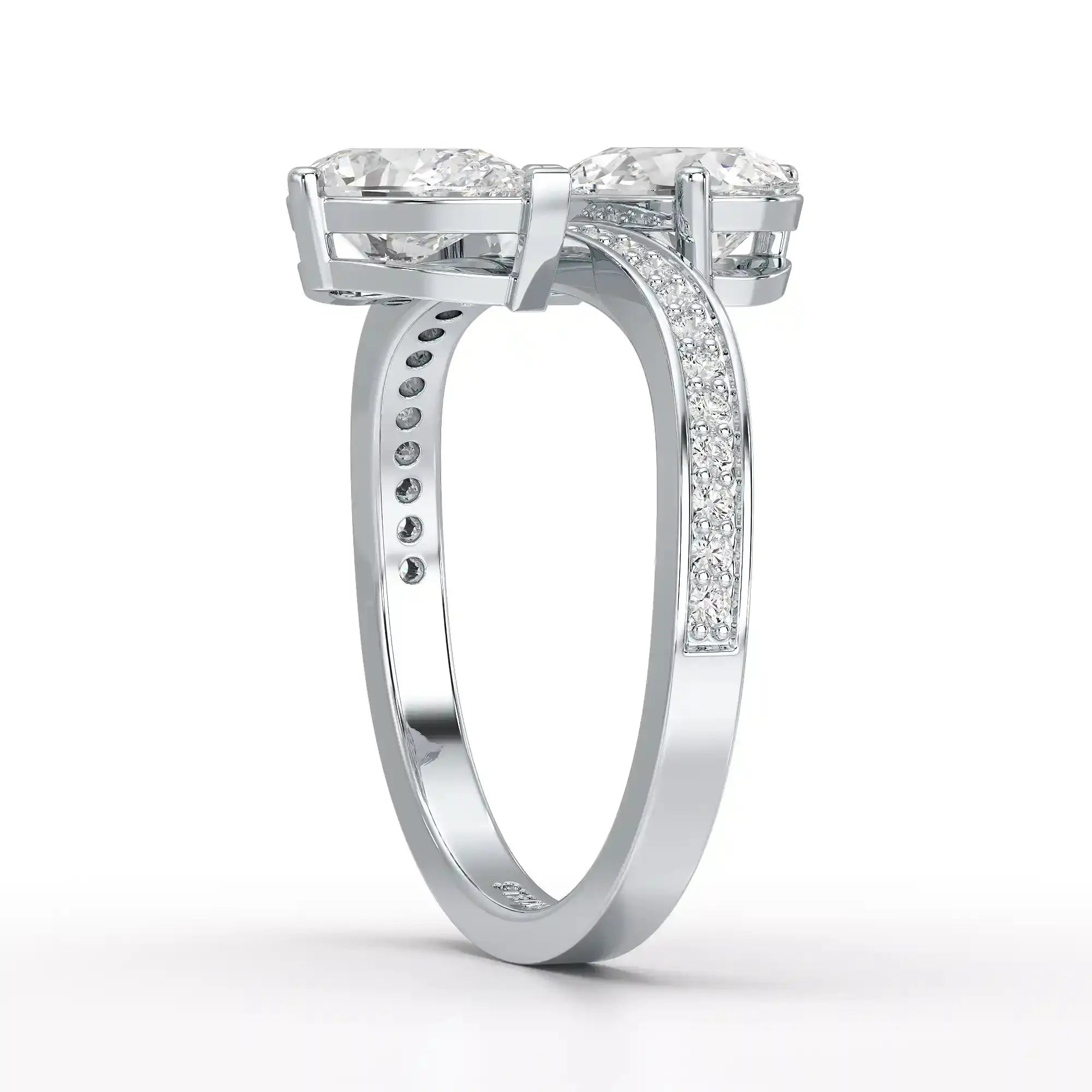1.55 CT Two Stone Pear Cut Ring with Round Cut Side Diamonds Jama Jewels