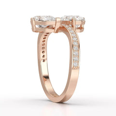 1.55 CT Two Stone Pear Cut Ring with Round Cut Side Diamonds Jama Jewels
