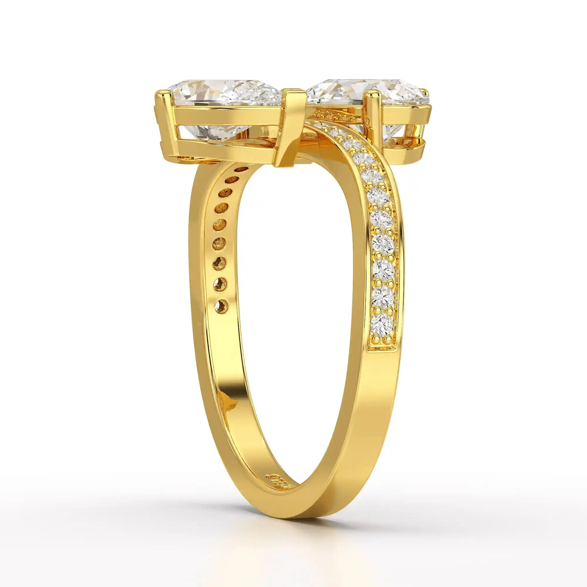 1.55 CT Two Stone Pear Cut Ring with Round Cut Side Diamonds Jama Jewels