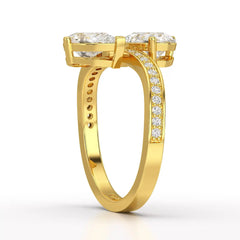 1.55 CT Two Stone Pear Cut Ring with Round Cut Side Diamonds Jama Jewels