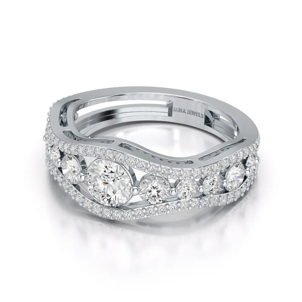 1.50 CT Round Cut Three Row Curved Diamond Ring Jama Jewels