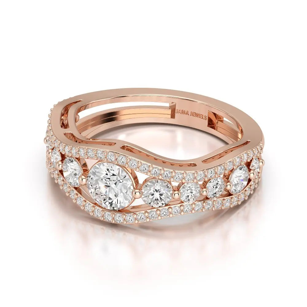 1.50 CT Round Cut Three Row Curved Diamond Ring Jama Jewels