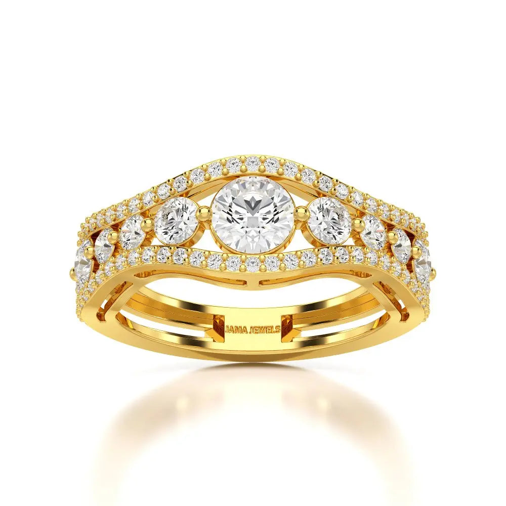 1.50 CT Round Cut Three Row Curved Diamond Ring Jama Jewels