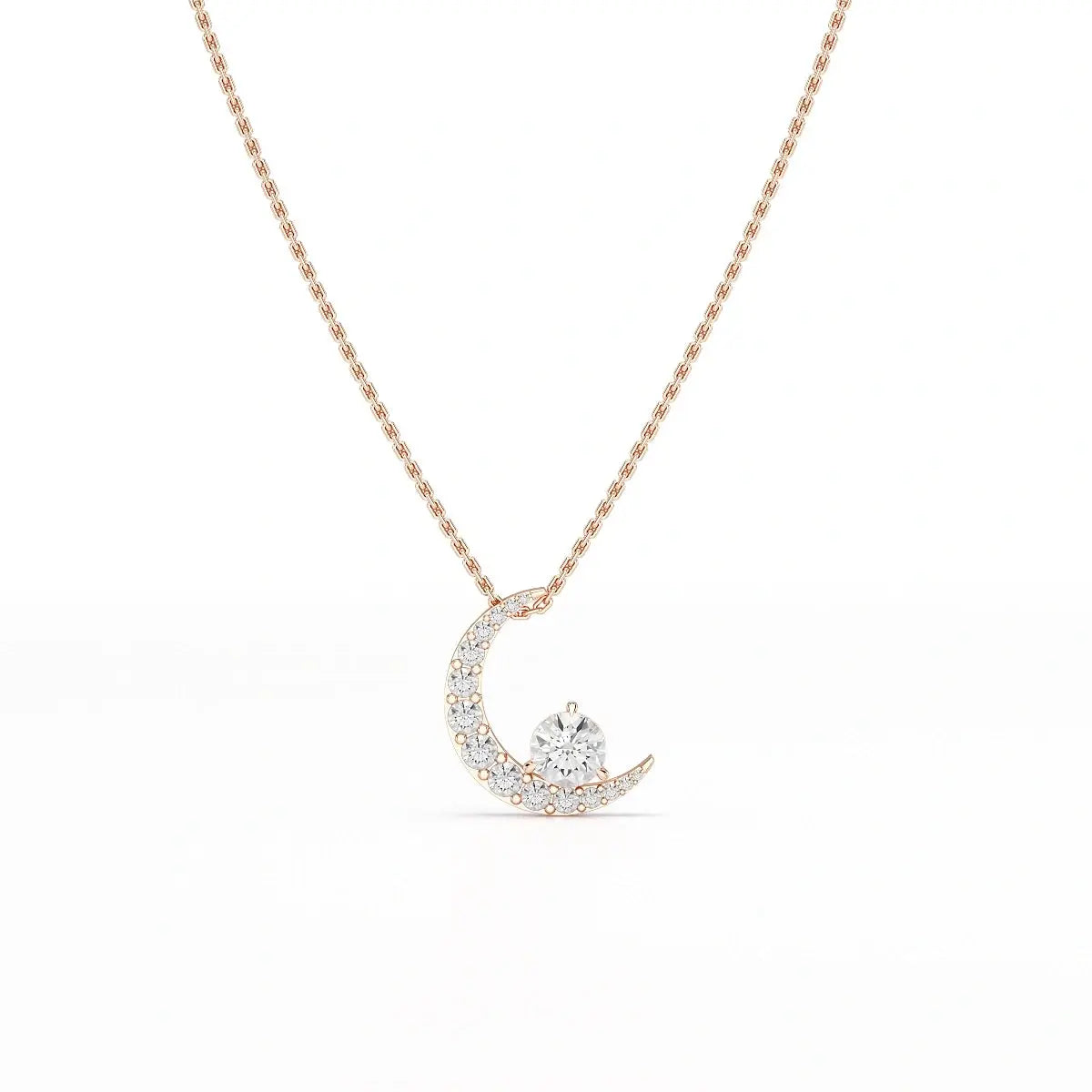 1.7 CT Lab Diamond Moon Shaped Round Chain Pendant Jama Jewels