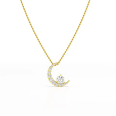 1.7 CT Lab Diamond Moon Shaped Round Chain Pendant Jama Jewels