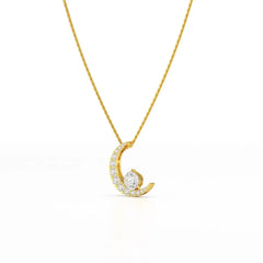1.7 CT Lab Diamond Moon Shaped Round Chain Pendant Jama Jewels