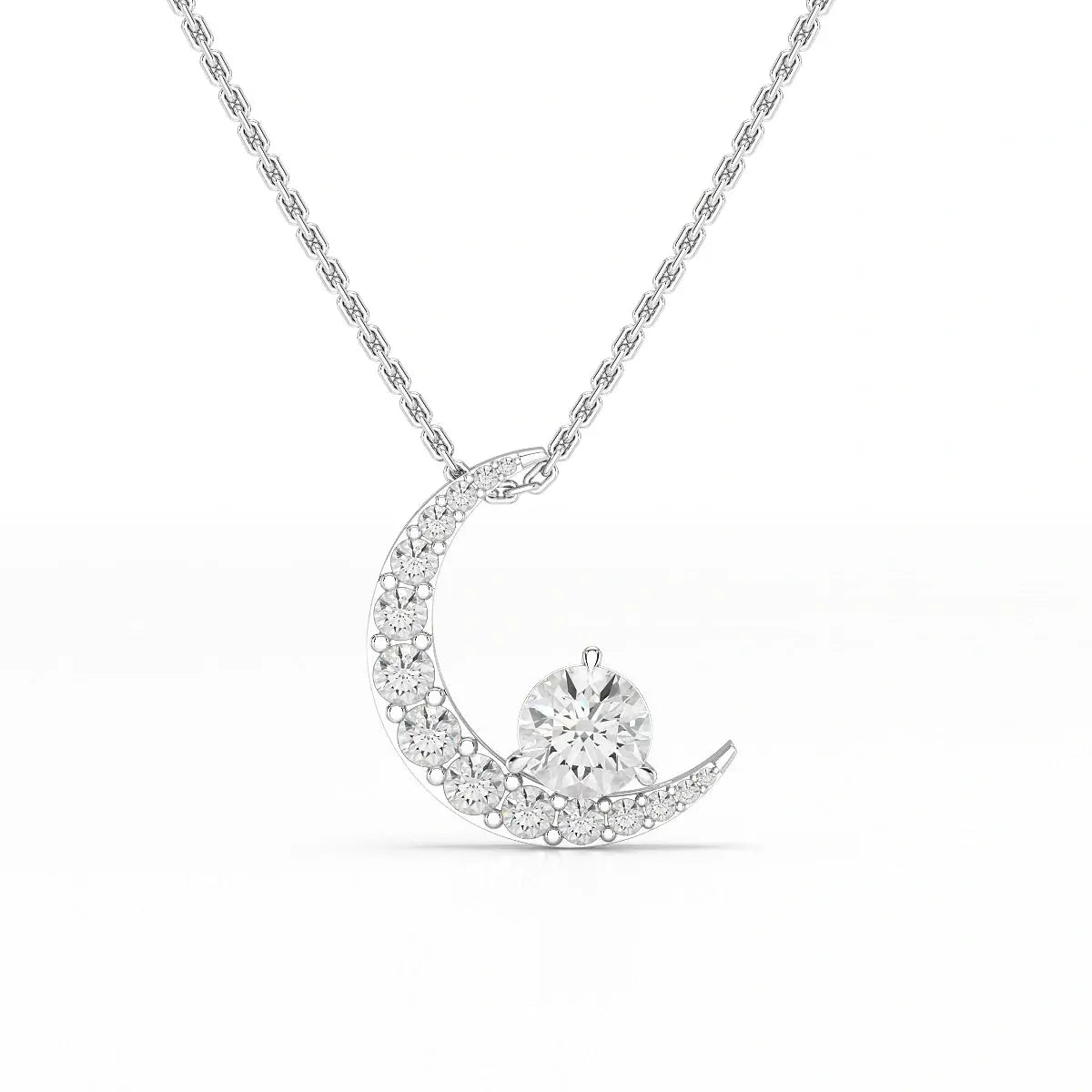 1.7 CT Lab Diamond Moon Shaped Round Chain Pendant Jama Jewels
