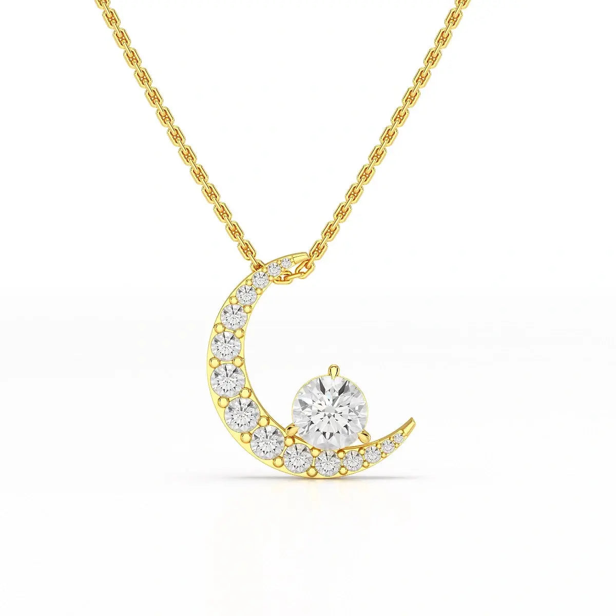 1.7 CT Lab Diamond Moon Shaped Round Chain Pendant Jama Jewels