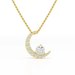 1.7 CT Lab Diamond Moon Shaped Round Chain Pendant Jama Jewels