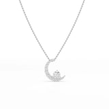 1.7 CT Lab Diamond Moon Shaped Round Chain Pendant