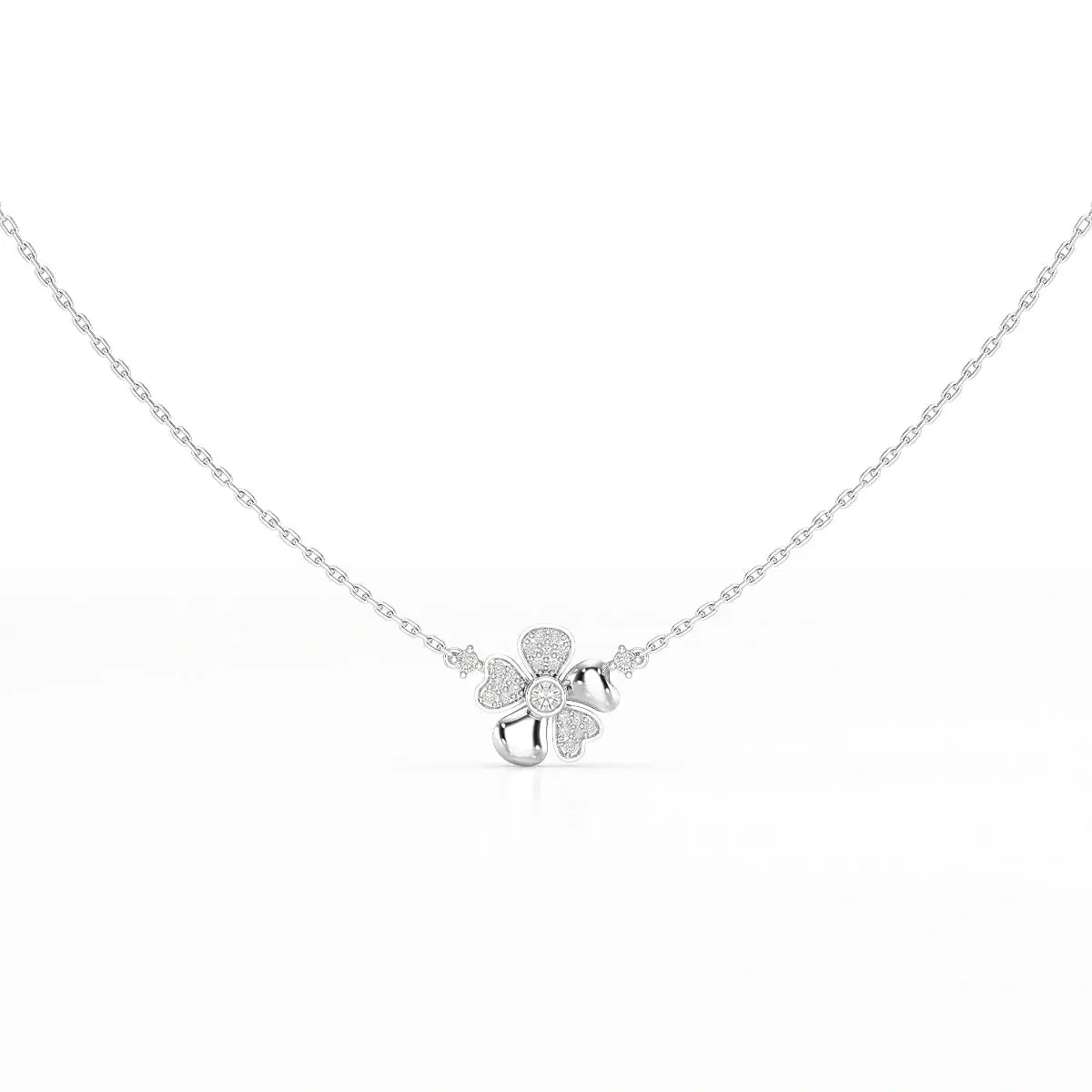 0.20 CT Flower Shape Lab Diamond Chain Pendant with Round Diamonds Jama Jewels