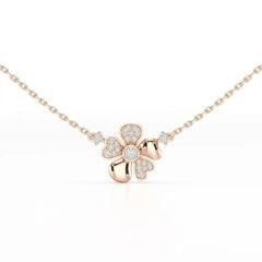 0.20 CT Flower Shape Lab Diamond Chain Pendant with Round Diamonds Jama Jewels