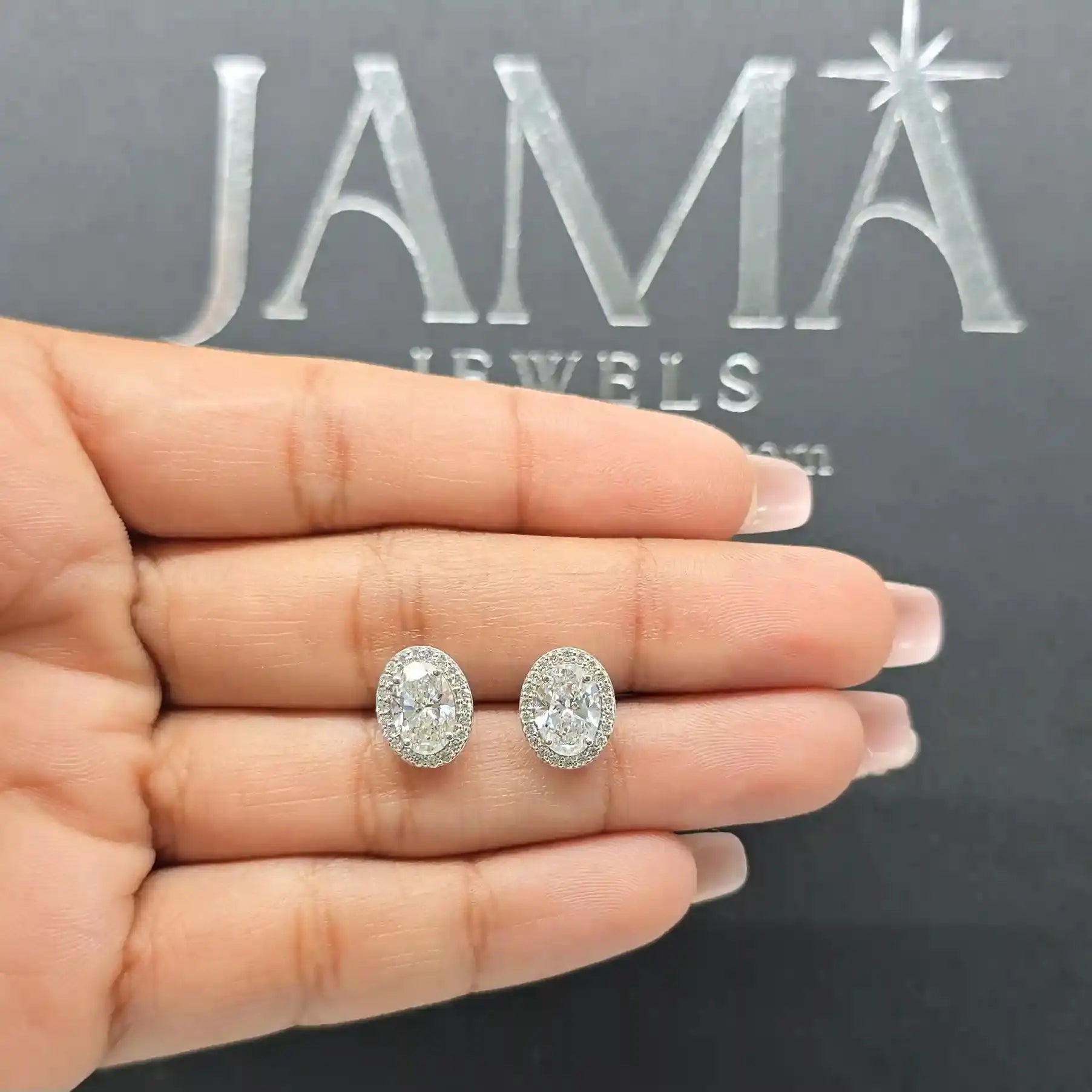 2.30 CT Halo Oval Cut Diamond Stud Earring (Ready for Delivery) Jama Jewels