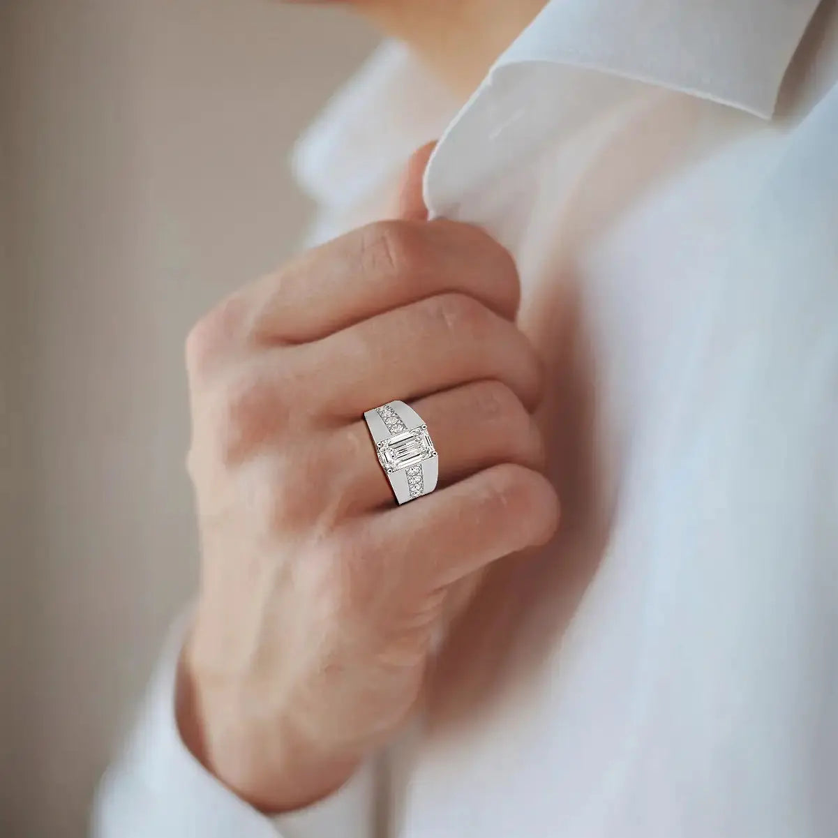 6 CT Emerald Cut Lab Diamond Men's Ring Jama Jewels