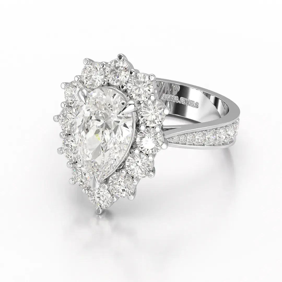3.41 CT Pear Cut Halo Lab Diamond Ring Jama Jewels