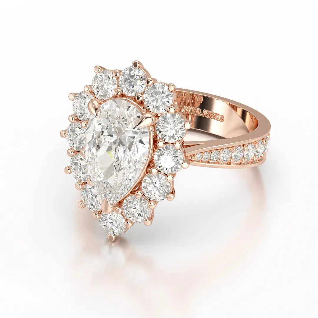 3.41 CT Pear Cut Halo Lab Diamond Ring Jama Jewels