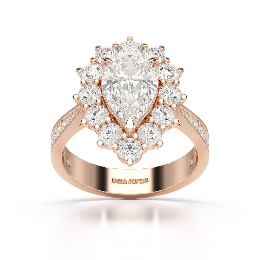 3.41 CT Pear Cut Halo Lab Diamond Ring Jama Jewels