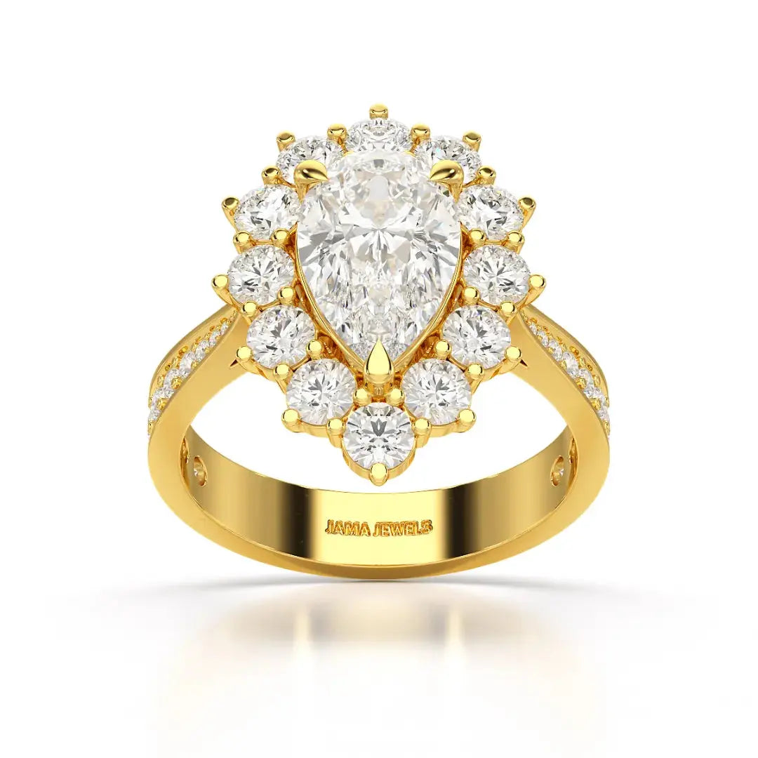 3.41 CT Pear Cut Halo Lab Diamond Ring Jama Jewels