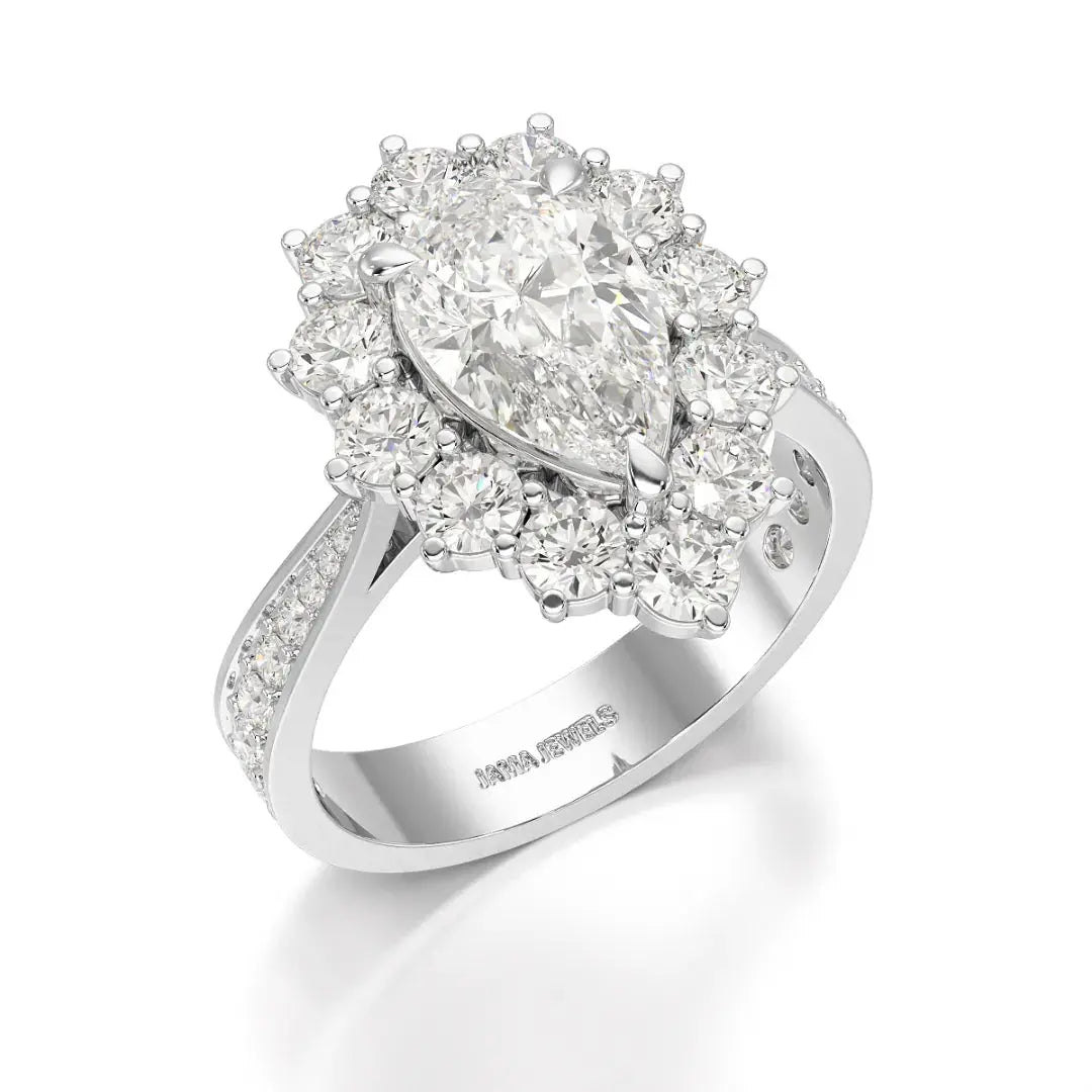 3.41 CT Pear Cut Halo Lab Diamond Ring Jama Jewels