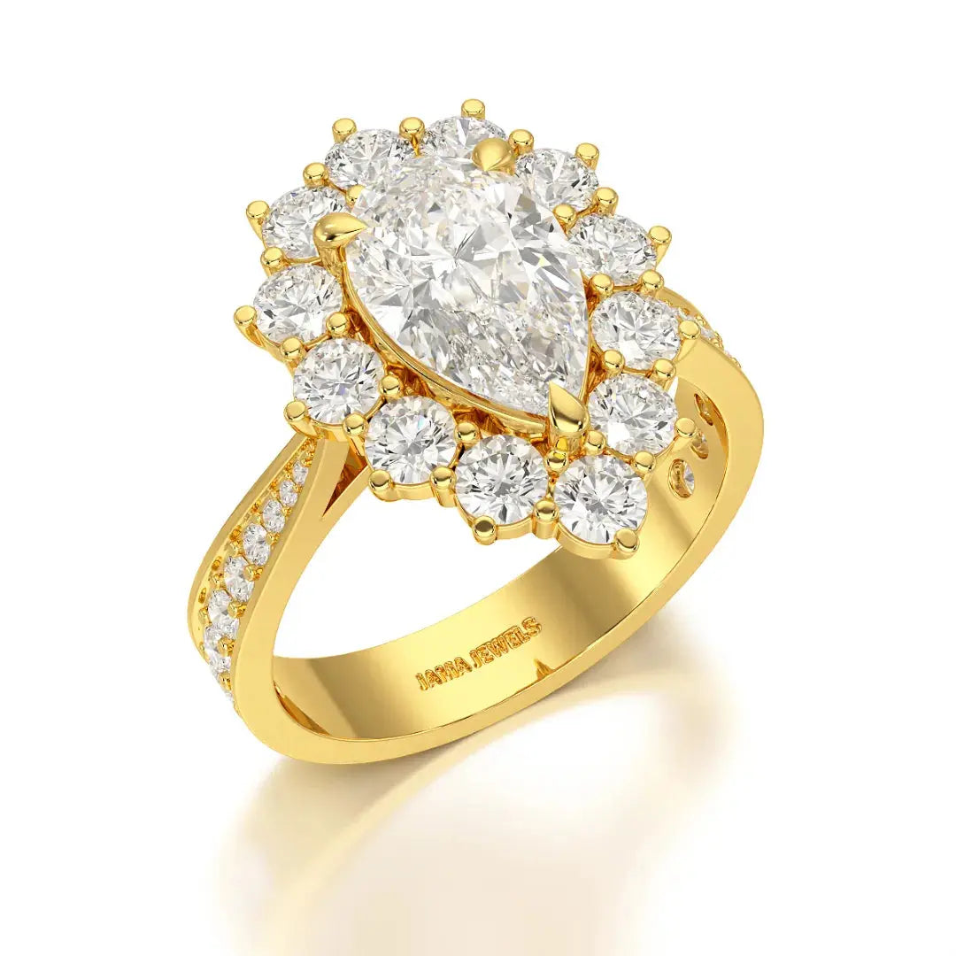 3.41 CT Pear Cut Halo Lab Diamond Ring Jama Jewels