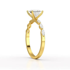 1.3 CT Princess Cut Lab Diamond Ring with Marquise cut Side Diamonds Jama Jewels